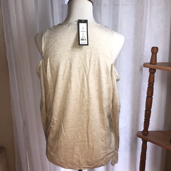 Romeo Juliet Cold Shoulder Top Shirt Blouse Small Beaded Neutral Color Outmeal - Picture 8 of 8